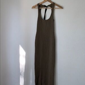 Olive Ribbed Tank Maxi Dress